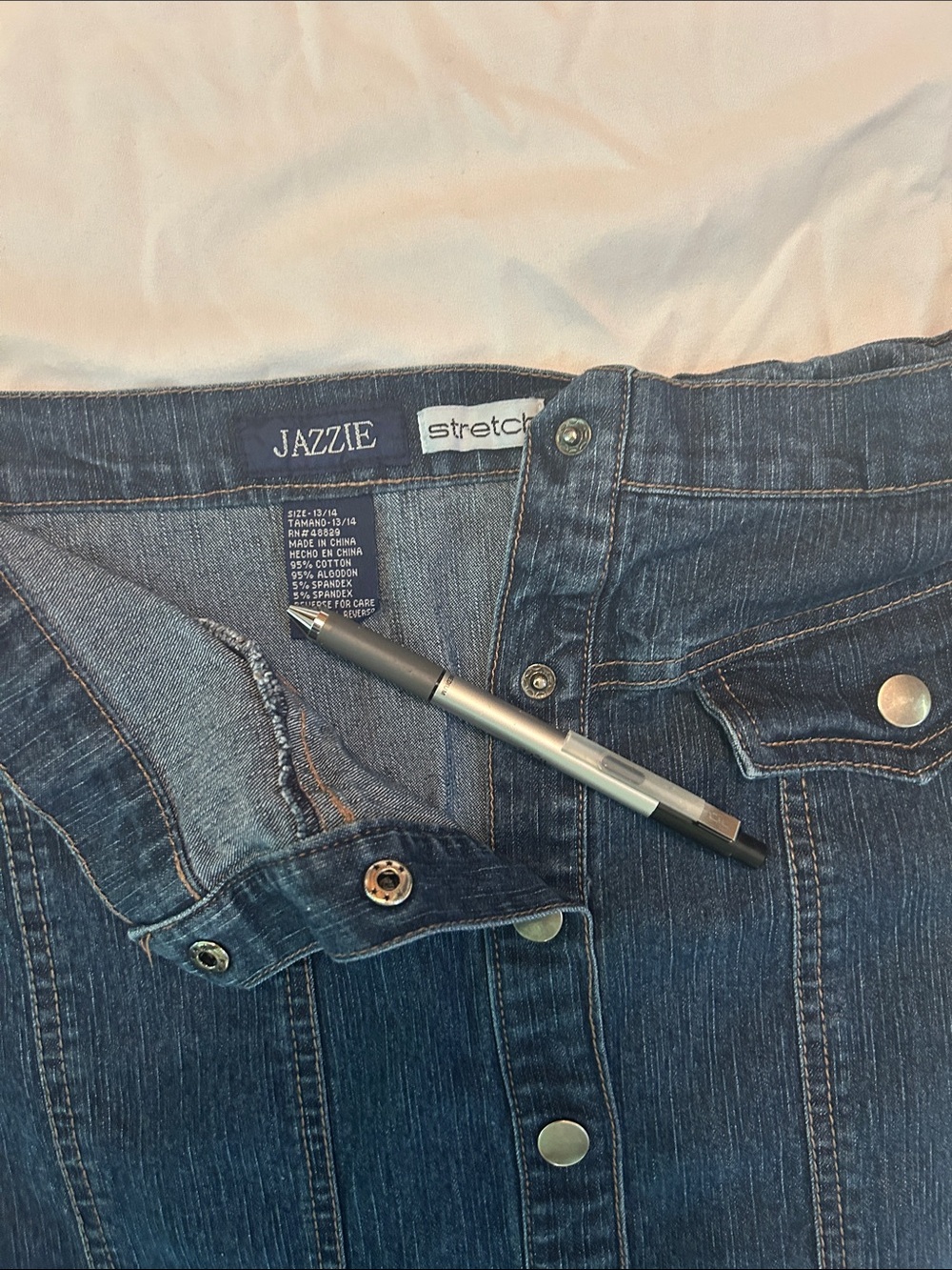 Jean Skirt Panel A-Line Flared Button/Snap Front Dark Blue Denim Stretch Maxi 14 - Picture 6 of 6